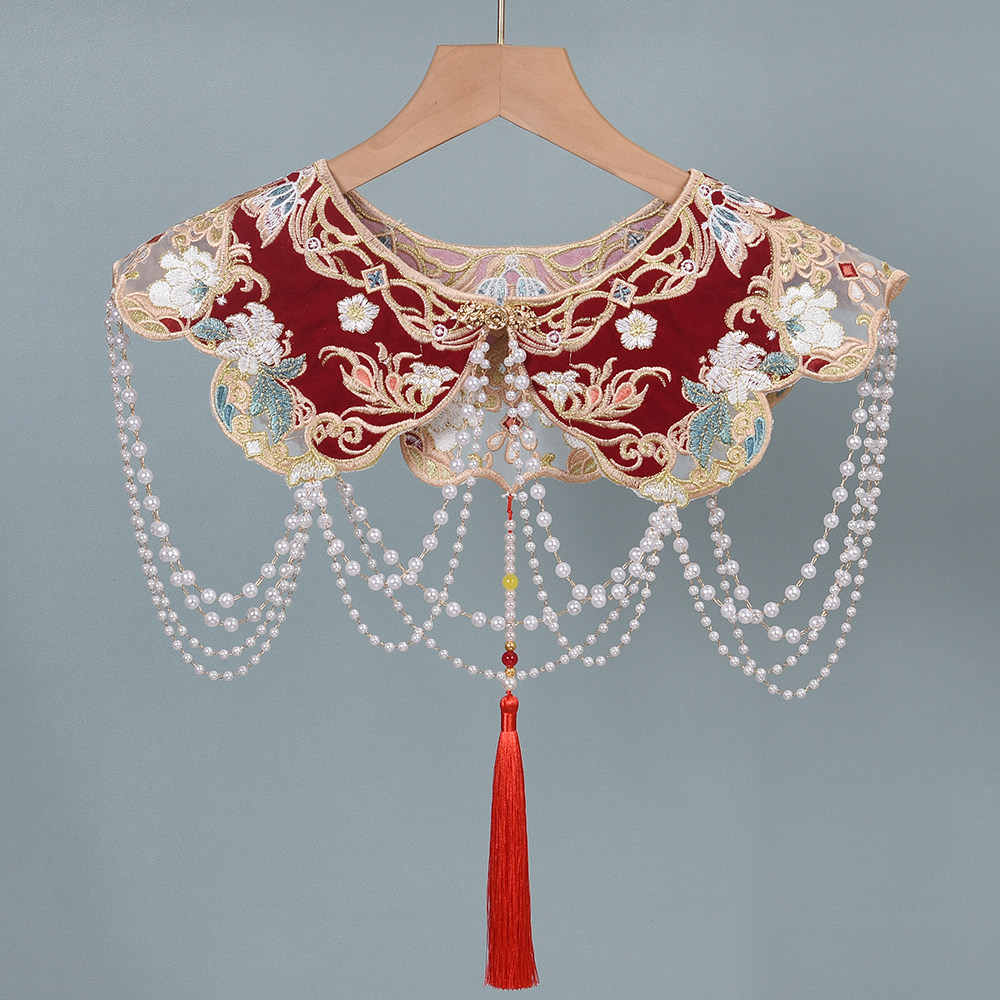 Beading - Beaded Red Cloud Collar, Chinese Vintage