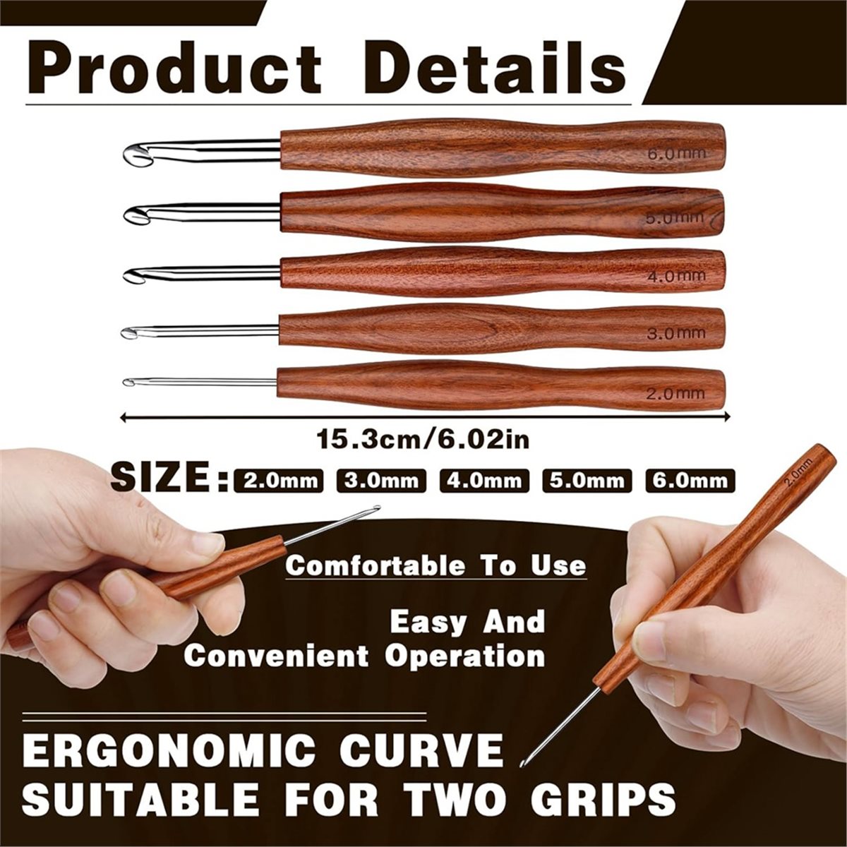 AT16 5 Pcs Crochet Hook, 5 Siz - Wooden Crochet Hooks Ergonomic Handle recension och pris