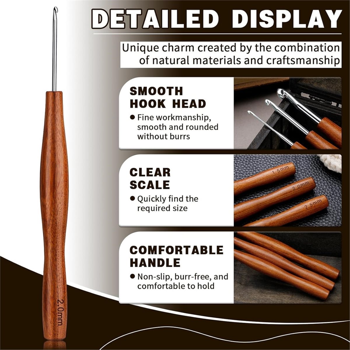 NOCM 5 Pcs Crochet Hook, 5 Siz - Wooden Crochet Hooks Ergonomic Handle recension och pris