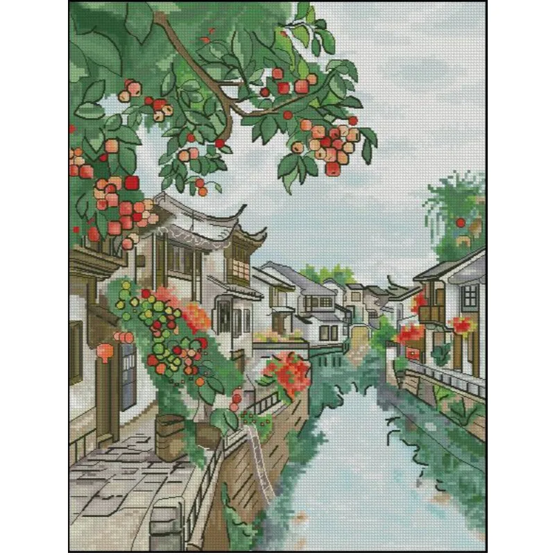 [[CC904-Water Town Jiangnan] D - Cross Stitch Stamped Kits Beginners recension och pris